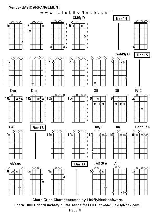 Chord Grids Chart of chord melody fingerstyle guitar song-Venus- BASIC ARRANGEMENT,generated by LickByNeck software.